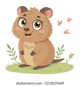 Quokka lindo, animal divertido. Dibujado a mano, estilo plano de moda aislado adorable quokka animal. Ilustración vectorial