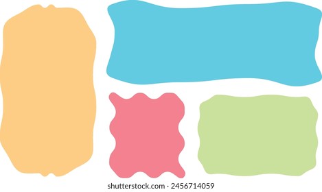 Cute quote color frames blank template collection. Hand drawn style minimalist colorful memo poster set. Empty speech bubbles for text. Crayon drawing organic rectangles blank. label, sticker, chat