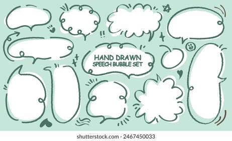Nettes Zitat bunte Sprechblase. Satz von handgezeichnetem Notizrahmen. Leere Comicformatvorlage für Text. Vielzahl des Chatballons. Doodle-Buntstifte zeichnen Wolke. Cartoon lustige freehand Sprachbox Flache Vektorgrafik Nachricht