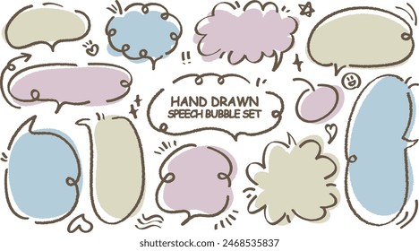 Cute quote colorful speech bubble. Set of hand drawn memo frame. Comic style blank for text. Variety of chat balloon. Doodle crayon drawing cloud. Cartoon funny freehand speech box Flat vector message