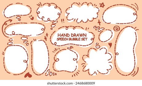 Cute quote colorful think bubble. Set of hand drawn memo frame. Comic style blank for text. Variety of chat balloon. Doodle crayon drawing cloud. Cartoon funny freehand speech box Flat vector message