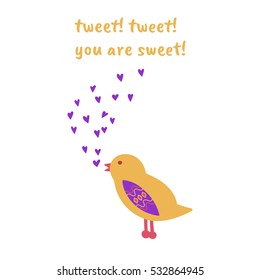 a cute quote design, t-shirt; poster; card print; a love pun; a cute love saying; doodle; cartoon; kids style; a hand drawn bird and hearts; trendy; t-shirt