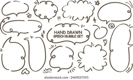 Cute quote outline draw think bubble. Set of hand drawn memo frame. Comic style blank for text. Variety of chat balloon. Doodle crayon drawing cloud Cartoon funny freehand speech box. Vector message
