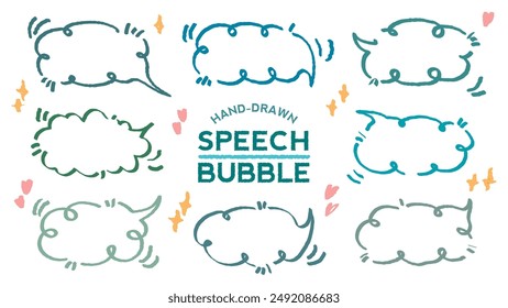 Cute quote outline draw think bubble. Set of hand drawn memo frame. Comic style blank for text. Variety of chat balloon. Doodle crayon drawing cloud Cartoon funny freehand speech box. Vector message