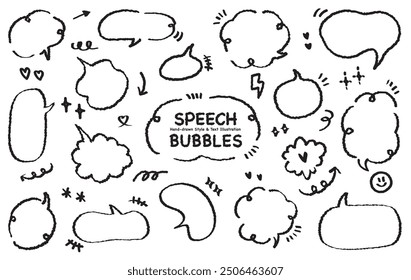 Cute quote outline draw think bubble. Set of hand drawn memo frame. Comic style blank for text. Variety of chat balloon. Doodle crayon drawing cloud Cartoon funny freehand speech box. Vector message