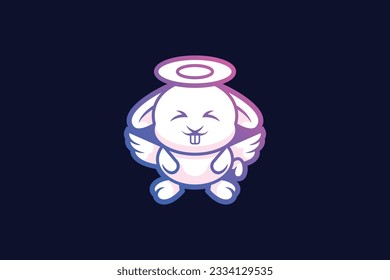 cute rabbit angel lineart vector template logo design