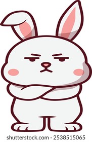 Cute Rabbit Angry with Cross Arms Illustration