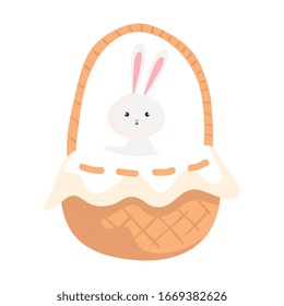 cute rabbit animal in basket wicker vector illustration designicon