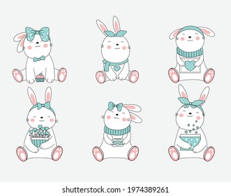 The cute rabbit animal cartoon. hand drawn style