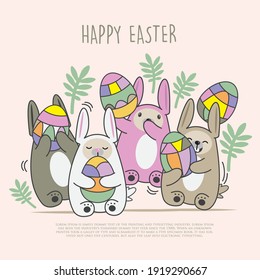 Cute rabbit animal cartoon vector illustration. Funny character for easter graphic greeting card resources.