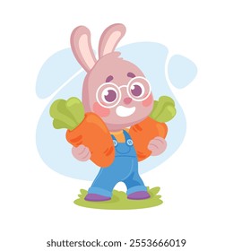 Cute Rabbit Animal Character Carry Carrot Vegetable Vector Illustration