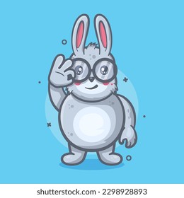 cute rabbit animal character mascot with ok sign hand gesture isolated cartoon in flat style design