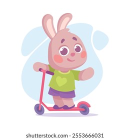 Cute Rabbit Animal Character Riding Scooter Vector Illustration