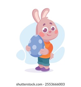 Cute Rabbit Animal Character Stand with Egg Shell Vector Illustration