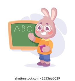 Cute Rabbit Animal Character Stand at Chalkboard Vector Illustration