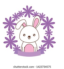 cute rabbit animal with flowers in ribbon