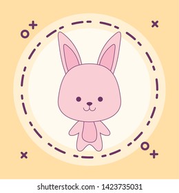 cute rabbit animal with frame circular