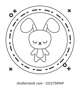 cute rabbit animal with frame circular vector illustration design