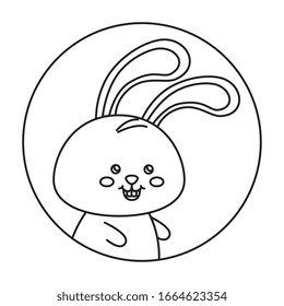 animal de conejo lindo en el marco de diseño de ilustración vector circular