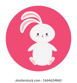 animal de conejo lindo en el marco de diseño de ilustración vector circular