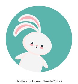 cute rabbit animal in frame circular vector illustration design