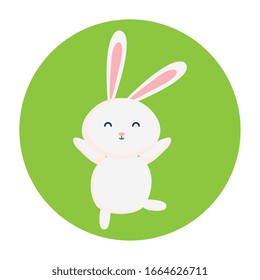 cute rabbit animal in frame circular vector illustration design