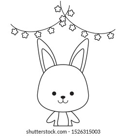 cute rabbit animal with garlands hanging vector illustration design