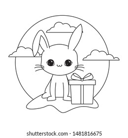 cute rabbit animal with gift box