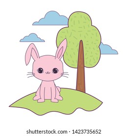 cute rabbit animal in landscape