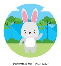 cute rabbit animal landscape natural vector illustration
