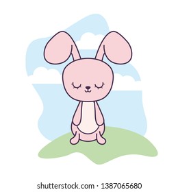 cute rabbit animal in landscape scene