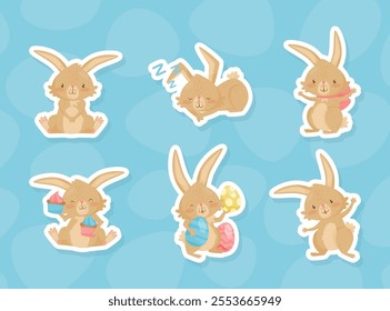 Cute Rabbit Animal with Long Ears Vector Set