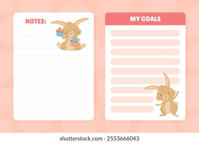 Cute Rabbit Animal with Long Ears Empty Note Card Vector Template