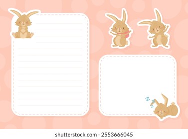 Cute Rabbit Animal with Long Ears Empty Note Card Vector Template