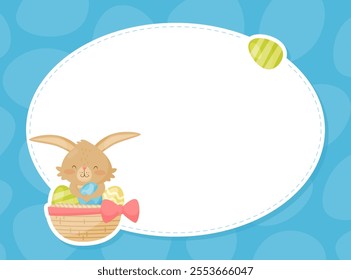 Cute Rabbit Animal with Long Ears Empty Note Card Vector Template