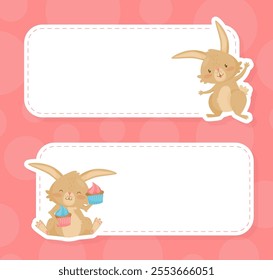 Cute Rabbit Animal with Long Ears Empty Note Card Vector Template