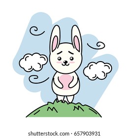 cute rabbit animal in the mountain with clouds