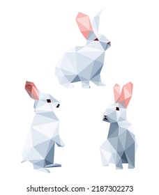 Cute Rabbit Animal Set in low poly polygonal. Rabbit Icon in abstract set. Vector of Rabbit domestic animal collection