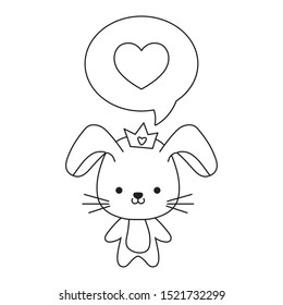 cute rabbit animal and speech bubble with heart vector illustration design