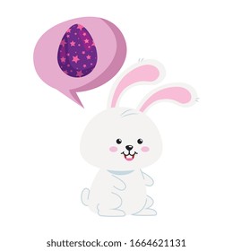 tierno conejo animal y burbuja de habla con huevos ejemplo vector de Pascua designícono