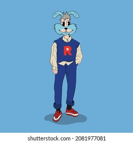 cute rabbit art style with shirt