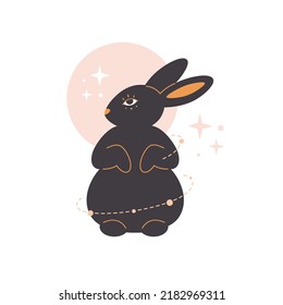 Cute rabbit with astrology elements. Year of the Rabbit. Hand drawn vector illustration