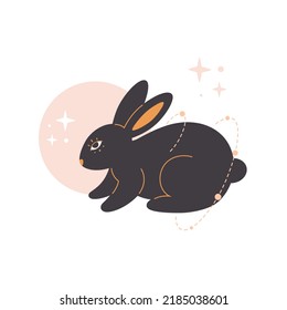 Cute rabbit with astrology elements. Year of the Rabbit. Hand drawn vector illustration