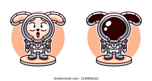 Cute rabbit the astronaut cartoon vector icon illustration 