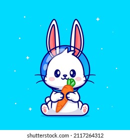 Cute Rabbit Astronaut Holding Carrot Cartoon Vector Icon Illustration. Animal Science Icon Concept Isolated Premium Vector. Flat Cartoon Style