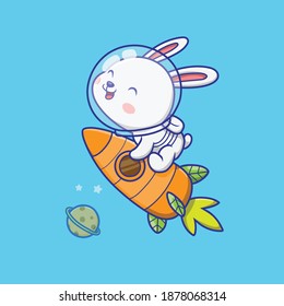 Cute rabbit astronaut riding rocket. Rabbit mascot cartoon character. 
