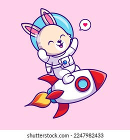 Cute Rabbit Astronaut Riding Rocket Cartoon Vector Icon Illustration. Animal Science Icon Concept Isolated Premium Vector. Flat Cartoon Style