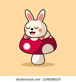 Cute rabbit with Autumn element cartoon design concept. Autumn icon concept. flat design style. Vector illustration