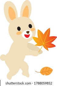 The cute rabbit with the autumn maple