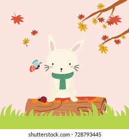 cute rabbit in autumn vector